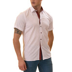 European Premium Quality Short Sleeve Shirt // White + Burgandy Printed (4XL)