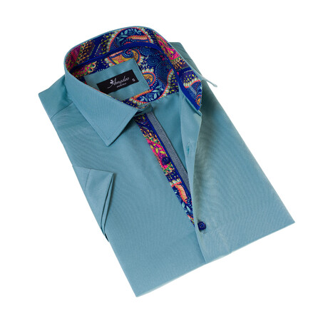 European Premium Quality Short Sleeve Shirt // Green + Purple Paisley Interior (3XL)
