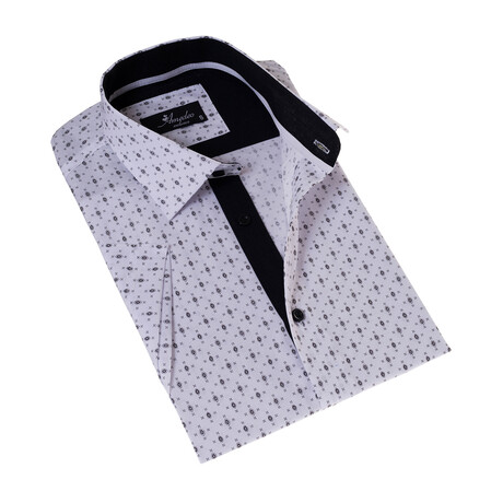 Short Sleeve Button Up // White + Black (S)