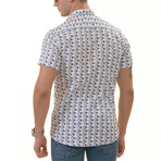 European Premium Quality Short Sleeve Shirt // Blue + Navy Leaves   Interior (S)