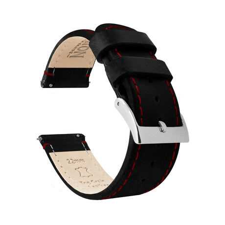Leather Watch Band + Red Stitching // Black (18mm)
