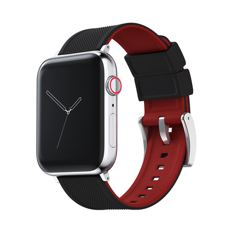 Elite Silicone Watch Band // Apple Watch Compatible // Black + Crimson Red (Small Stainless Steel (38/40/41mm))