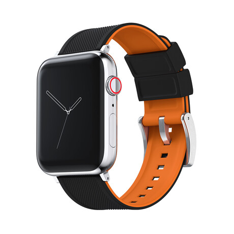 Elite Silicone Watch Band // Apple Watch Compatible // Black + Pumpkin Orange (Small Stainless Steel (38/40/41mm))