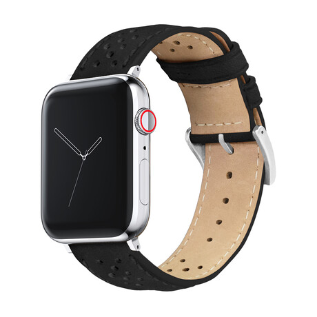 Racing Horween Leather Watch Band // Apple Watch Compatible // Black (Small Stainless Steel (38/40/41mm))