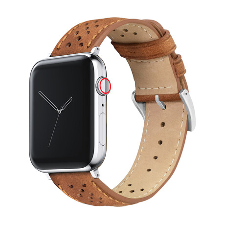 Racing Horween Leather Watch Band // Apple Watch Compatible // Caramel Brown (Small Stainless Steel (38/40/41mm))