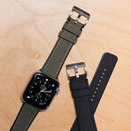 Cordura Fabric + Silicone Hybrid Watch Band // Apple Watch Compatible // Army Green (Small Stainless Steel (38/40/41mm))