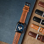Racing Horween Leather Watch Band // Apple Watch Compatible // Caramel Brown (Small Stainless Steel (38/40/41mm))
