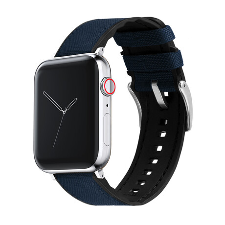 Cordura Fabric + Silicone Hybrid Watch Band // Apple Watch Compatible // Navy Blue (Small Stainless Steel (38/40/41mm))