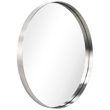 Ultra Silver Brushed Stainless Steel Round Wall Mirror