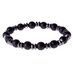 Hematite + Leather + Natural Stone Bracelet Set // Set of 3