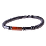Tubular Hematite + Leather + Agate Stone Bracelet Set // Set of 3