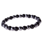 Hematite Pipe + Leather + Onyx Hematite Bracelet Set // Set of 3