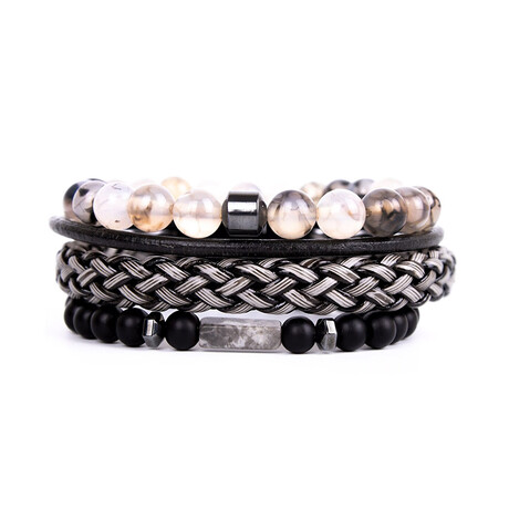 Agate + Marble + Onyx Mesh Bracelet Set // Set of 3