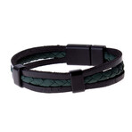 Natural Stone + Leather + Onyx Bracelet Set // Set of 3