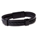 Onyx Hematite + Leather + Agate Tube Onyx Stone Bracelet Set // Set of 3