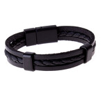 Hematite + Leather + Natural Stone Bracelet Set // Set of 3