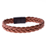 Tubular Hematite + Leather + Agate Stone Bracelet Set // Set of 3