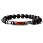 Onyx Hematite + Leather + Agate Tube Onyx Stone Bracelet Set // Set of 3