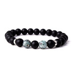 Natural Stone + Leather + Onyx Bracelet Set // Set of 3