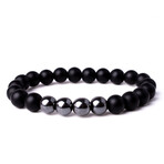 Onyx Hematite + Leather + Agate Tube Onyx Stone Bracelet Set // Set of 3