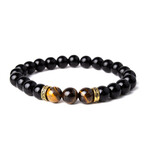 Hematite + Leather + Turtle Eye Natural Stone Bracelet Set // Set of 3