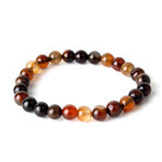 Tubular Hematite + Leather + Agate Stone Bracelet Set // Set of 3