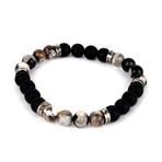 Natural Stone + Leather + Hematite Bracelet Set // Set of 3
