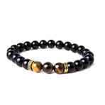 Tiger's Eye + Hematite + Leather Bracelet Set // Set of 3