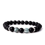 Black Straw Knit + Black Blue Glass Beads + Hematite Natural Stone Bracelet Set // Set of 3