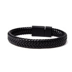 Black Straw Knit + Black Blue Glass Beads + Hematite Natural Stone Bracelet Set // Set of 3