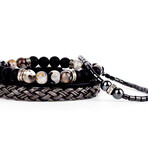 Natural Stone + Leather + Hematite Bracelet Set // Set of 3