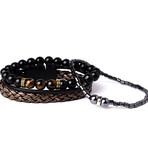 Tiger's Eye + Hematite + Leather Bracelet Set // Set of 3