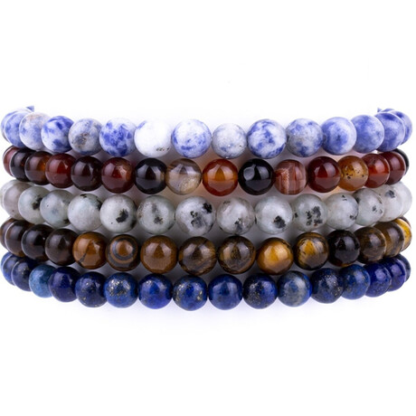Sodalite + Red Agate + Ceyd + Tiger Eye + Lapis Lazuli Bracelet Set // 6mm // Set of 5