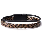 Tiger's Eye + Hematite + Leather Bracelet Set // Set of 3