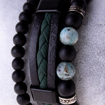 Natural Stone + Leather + Onyx Bracelet Set // Set of 3