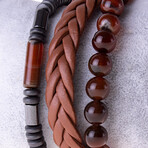 Tubular Hematite + Leather + Agate Stone Bracelet Set // Set of 3