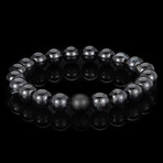 Black Banded Agate + Matte Onyx Stone Stretch Bracelet // 8.25"