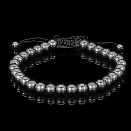 Polished Hematite 6mm Round Stone Bead Adjustable Bracelet // 8"