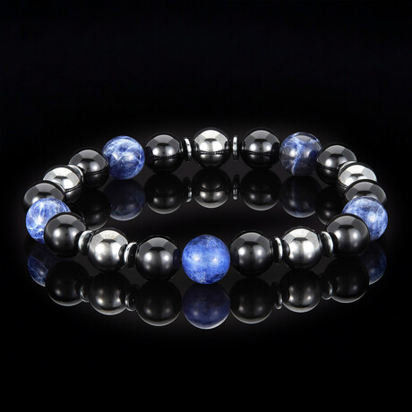 Sodalite + Onyx + Magnetic Hematite Stone Stretch Bracelet // 8.5"