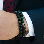Black Banded Agate + Matte Onyx Stone Stretch Bracelet // 8.25"