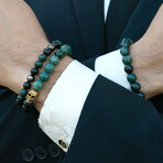 Moss Agate + Matte Onyx Stone Stretch Bracelet // 8.25"