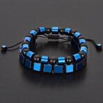 Blue Plated Hematite + Onyx Beaded Bracelets // Set of 2 // 8"