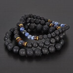 Sodalite + Lava + Hematite + Wood Bead Stretch Bracelets // Set of 3 // 8"
