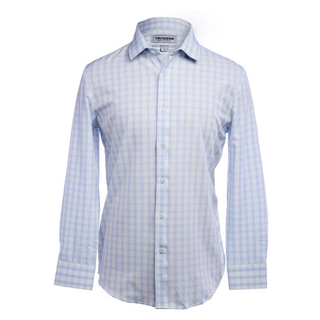 Phenom Professional Tartan Long Sleeve Dress Shirt Slim Cut // Light Blue Tartan (Small 15" Neck |  32-33" Sleeve Length)