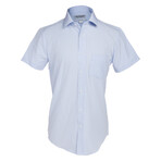 Phenom Classic Gingham Short Sleeve Men's Dress Shirt Slim Cut // Light Blue Gingham (Medium 16" Neck)
