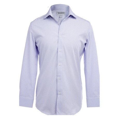 Phenom Professional Gingham Long Sleeve Dress Shirt Slim Cut // Light Blue Gingham (Medium 16" Neck |  32-33" Sleeve Length)