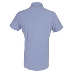 Phenom Classic Plaid Short Sleeve Men's Dress Shirt Slim Cut // Navy Blue Plaid (Small 15" Neck)