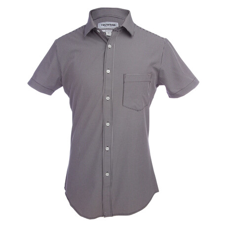 Phenom Classic Plaid Short Sleeve Men's Dress Shirt Slim Cut // Black Plaid (Small 15" Neck)