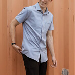 Phenom Classic Plaid Short Sleeve Men's Dress Shirt Standard Cut // Navy Blue Plaid (Small 15" Neck)