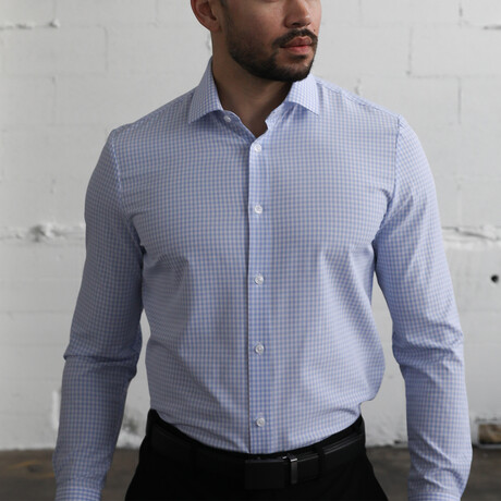 Phenom Professional Gingham Long Sleeve Dress Shirt Standard Cut // Light Blue Gingham (Small 15" Neck |  32-33" Sleeve Length)